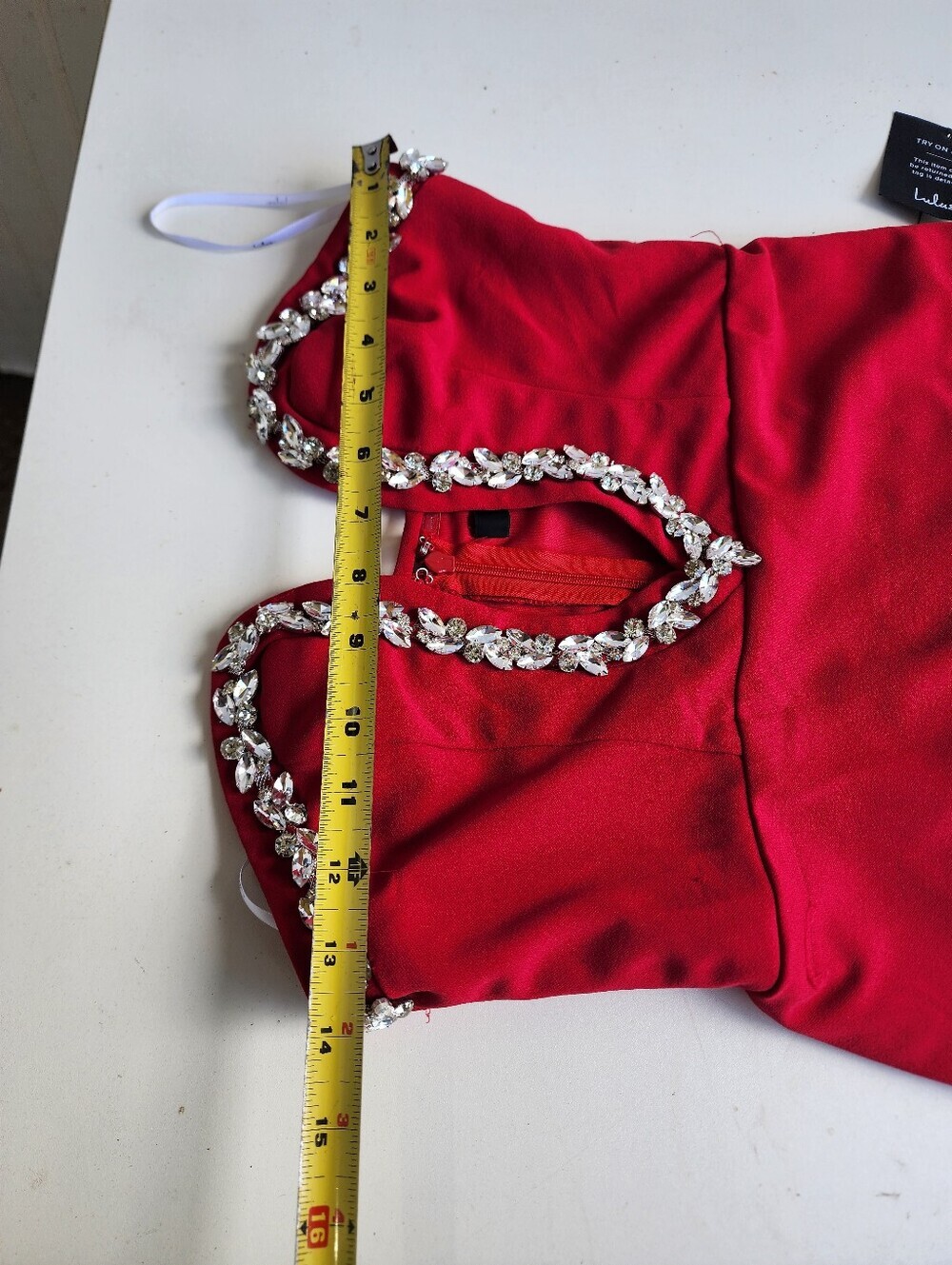NWT Lulu's Sensational Luxury Red Rhinestone Cutout Strapless Maxi Dress Red S - Picture 11 of 16